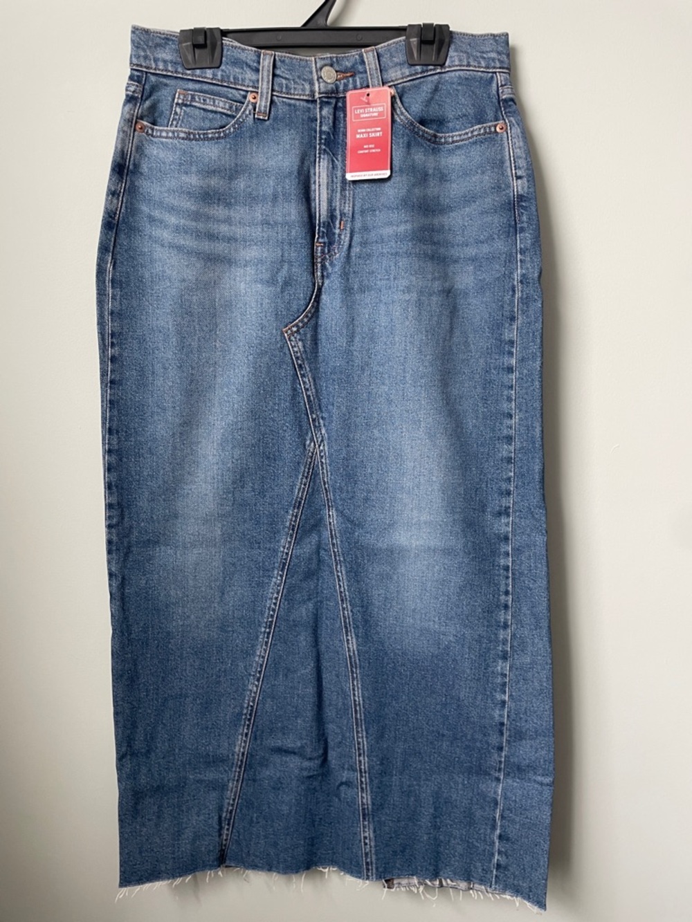 Levi's Blue Denim Maxi Skirt with Mid-Rise Waist